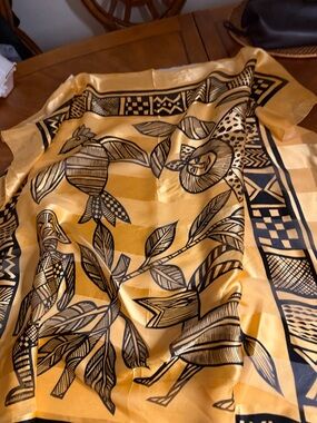 L’Atelier De Soierie Lyon  Yellow and Black Botanical Silk Scarf